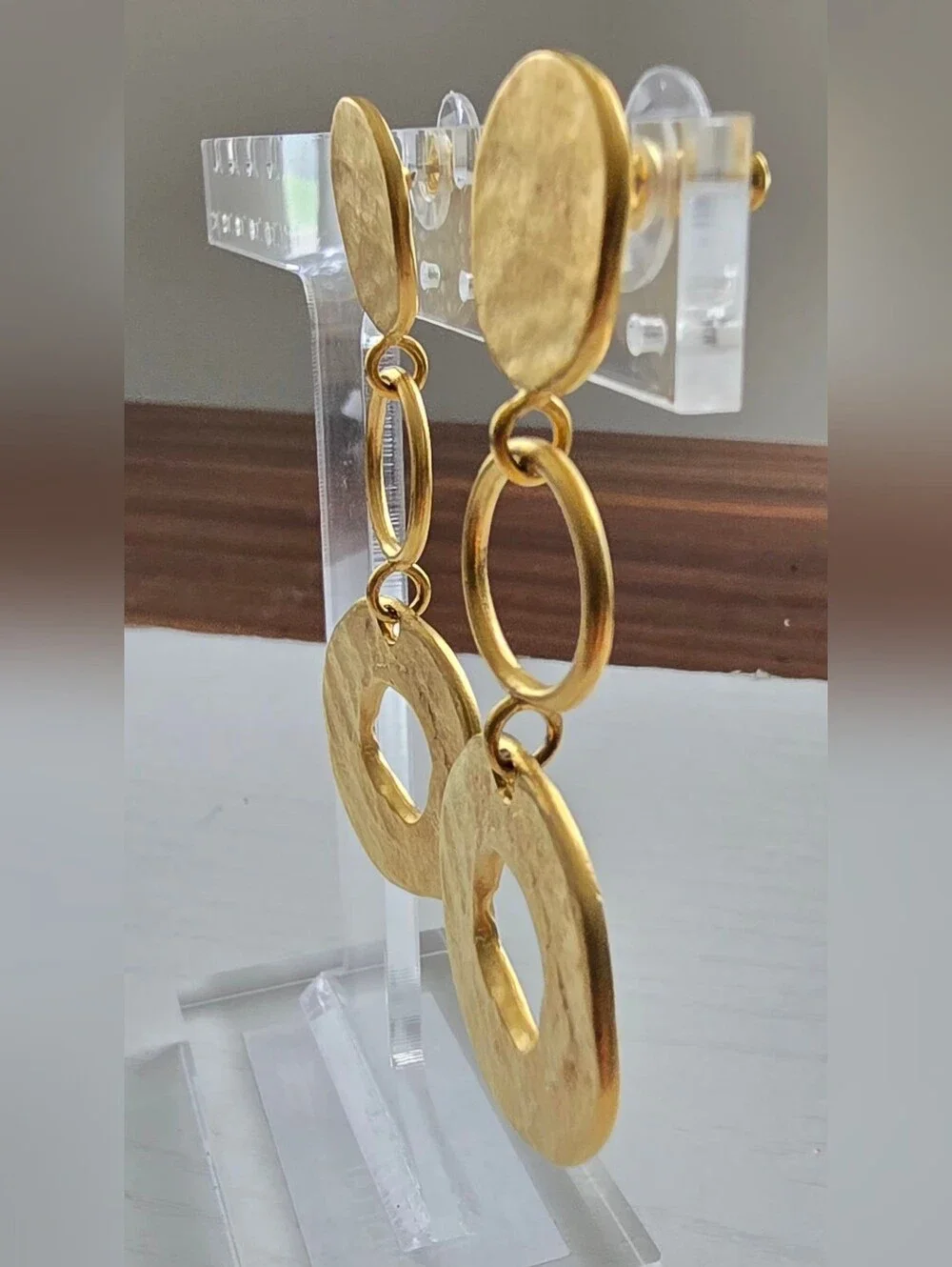 80s Vintage Gold Hammered Triple-Drop Earrings